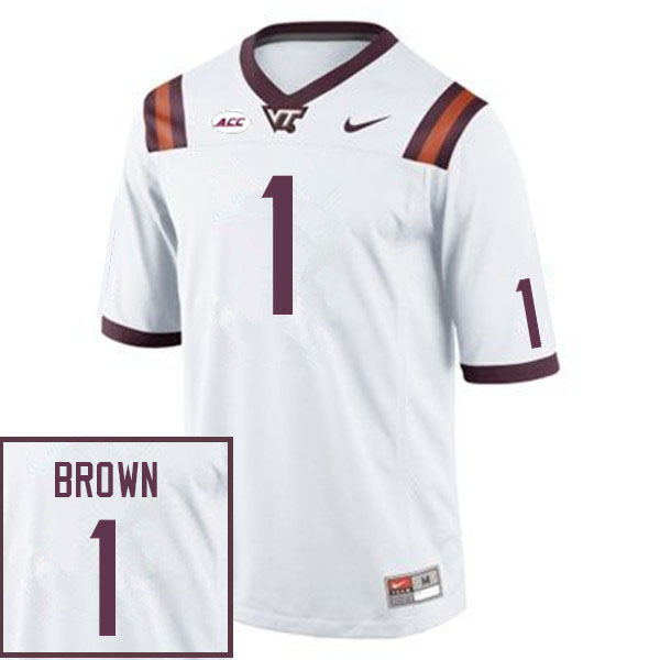 Men #1 Jason Brown Virginia Tech Hokies College Football Jerseys Sale-White - Click Image to Close